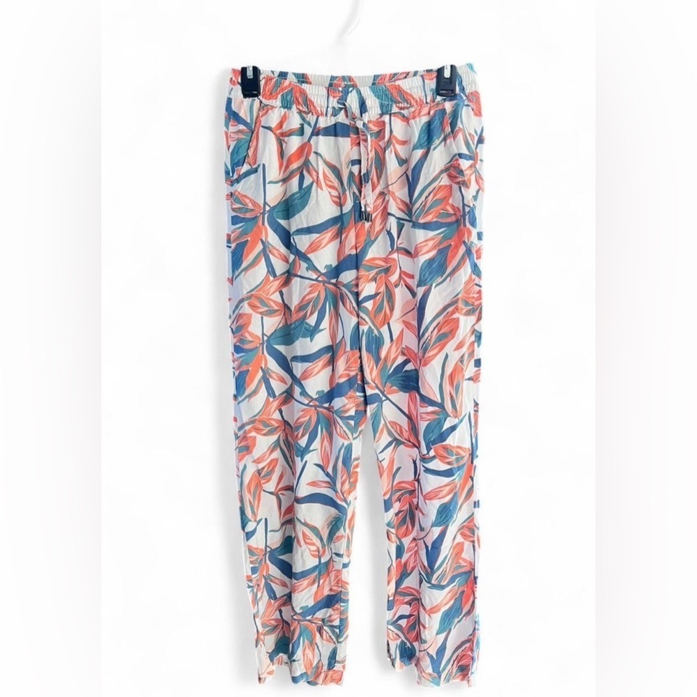 Serra Coral and Blue Floral Drawstring Pants Vacation Spring Resortwear Size Sm